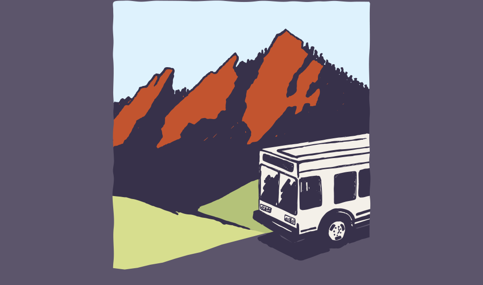 shuttle in front of flatirons graphic
