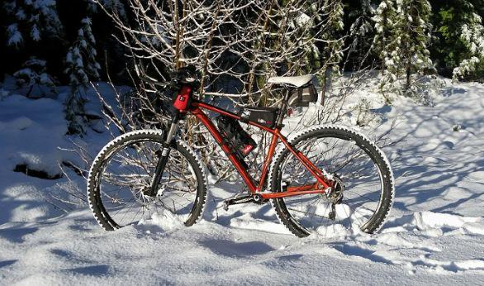 Bike in a winter snow landscape