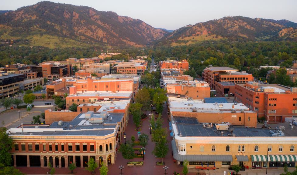 Aerial shot of Boulder's downtown
