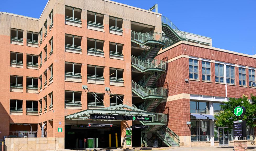 Exterior of 1500 Pearl parking garage