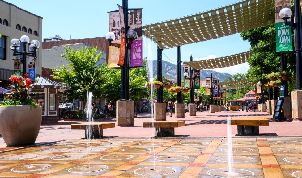 Pop jet fountains on the 1300 block of the Pearl Street Mall