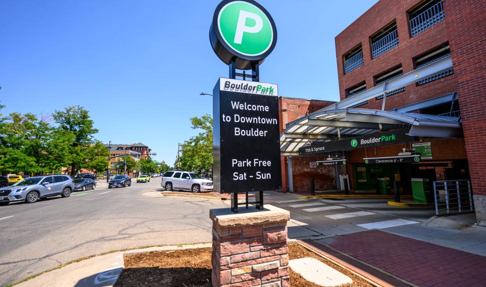 Signage outside the 1100 Spruce Garage