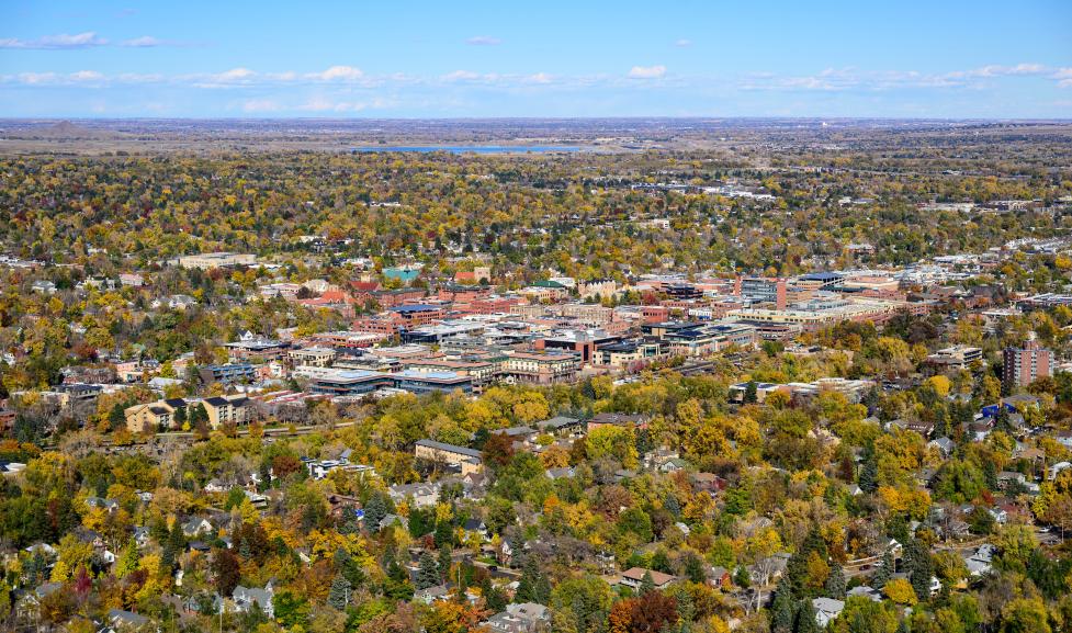 Aerial view of Boulder's downtown