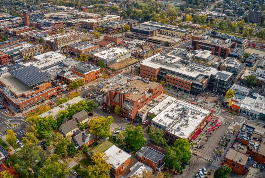 Aerial view of downtown Boulder, Colorado