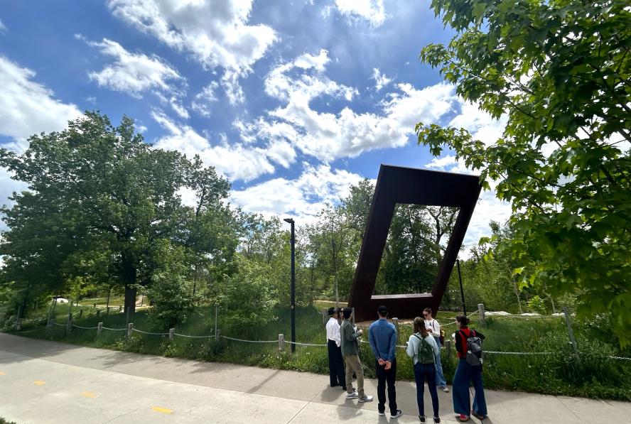 Attendees on a tour of Boulder's public art downtown