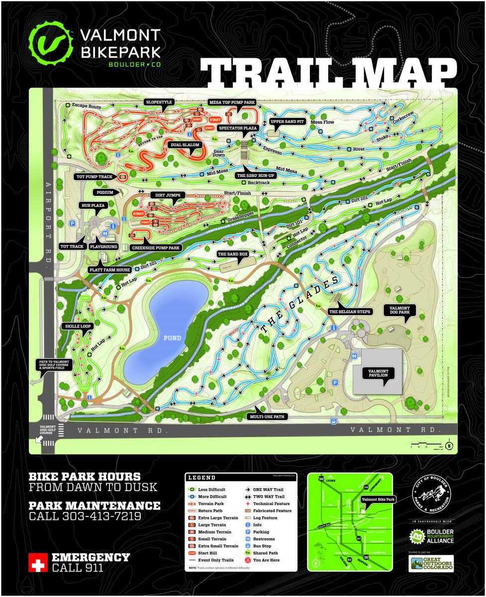 Trail map of Valmont Bike Park