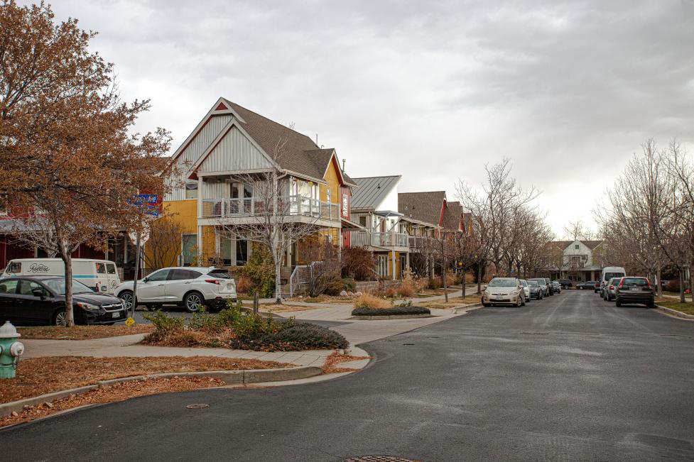 Holiday neighborhood in Boulder, image taken from middle of the street