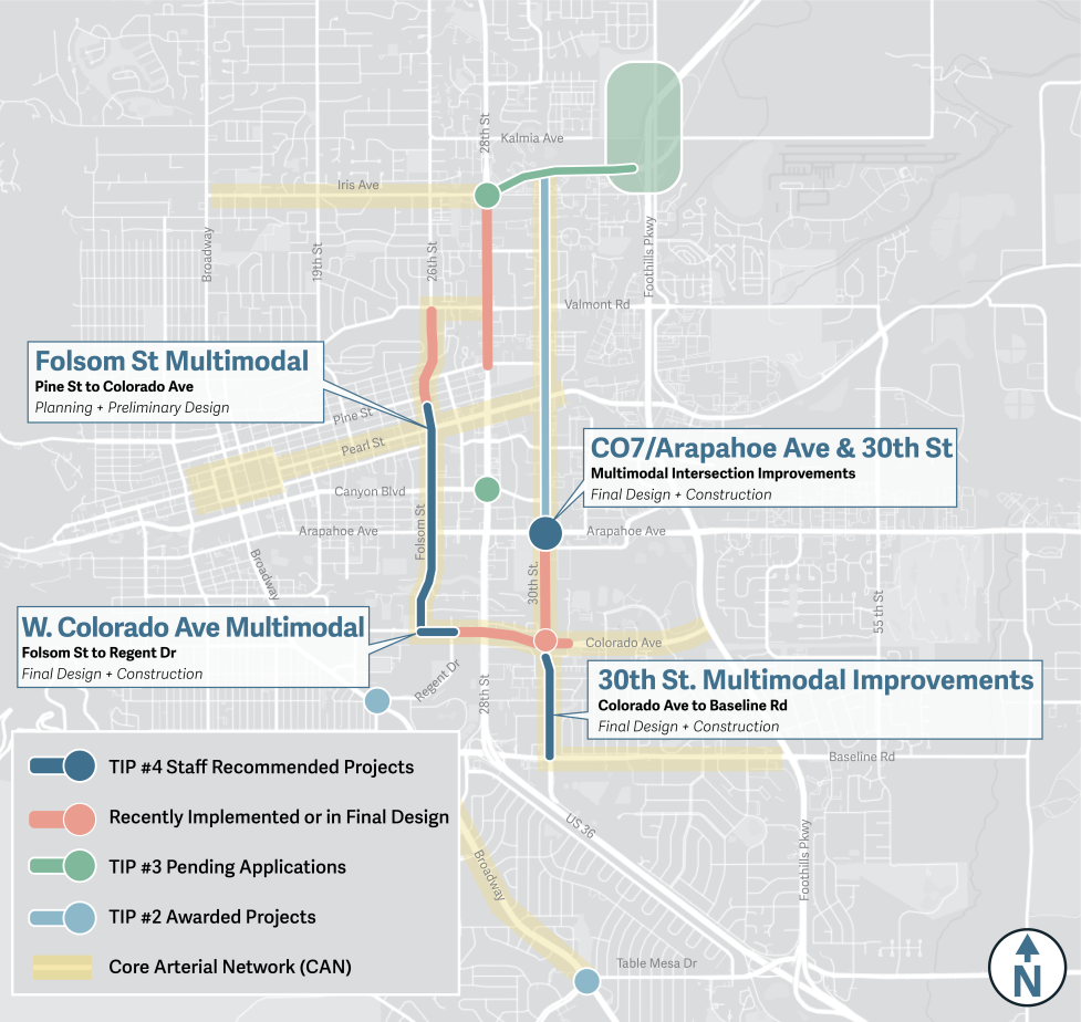 A map displaying the four potential TIP projects for 2024-2027