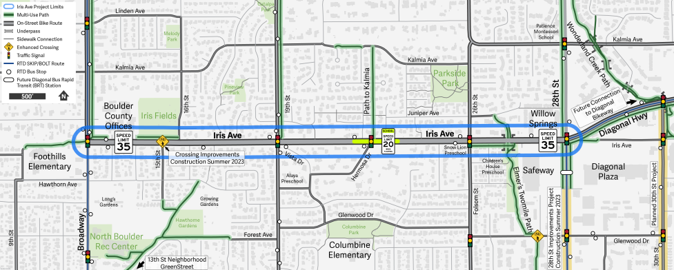 A map of the Iris Avenue CAN project that visually shows nearby contextual information like bus stops