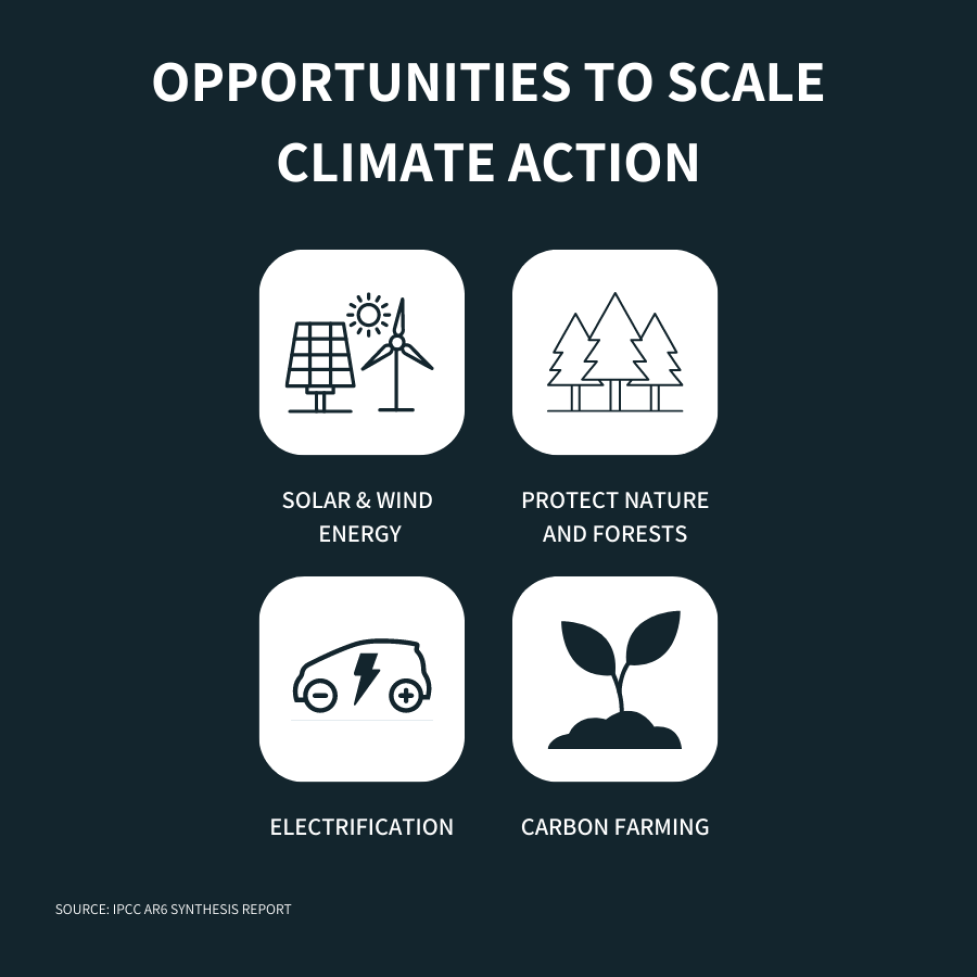 Switching to renewables, electrifying our buildings and cars, protecting forests and sequestering carbon in soil are all scalable climate solutions that exist today.