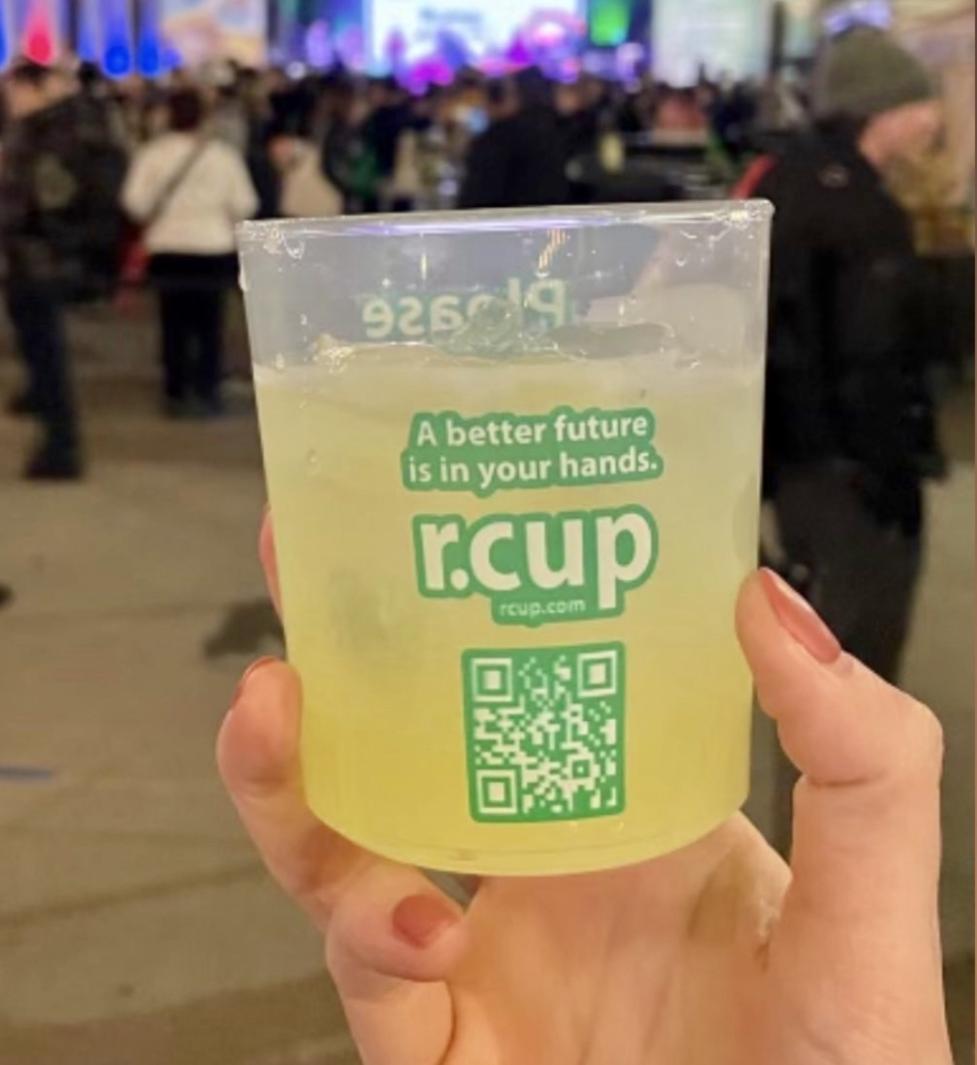 r.Cup reusable cup at an event