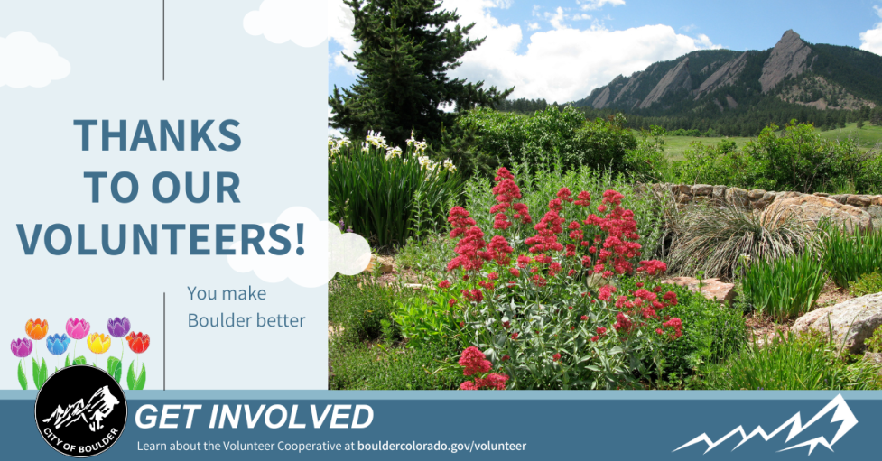 Thanks to our volunteers. You make Boulder better. Get involved, learn about the Volunteer Cooperative at bouldercolorado.gov/volunteer 