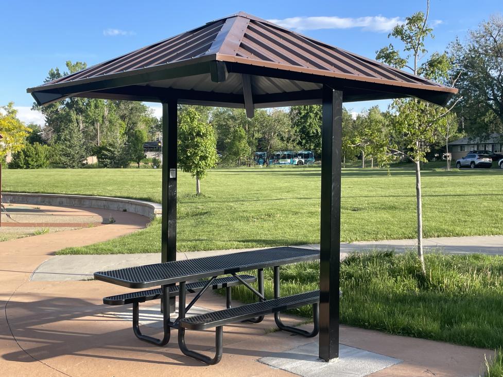 Shade Shelter and picnic table at Bill Bower Park