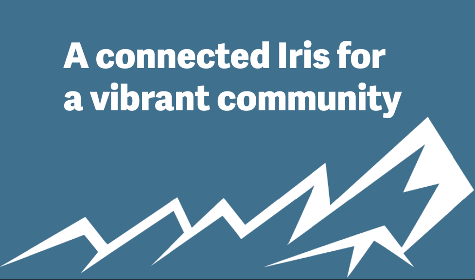 A tagline that says A connected Iris for a vibrant community