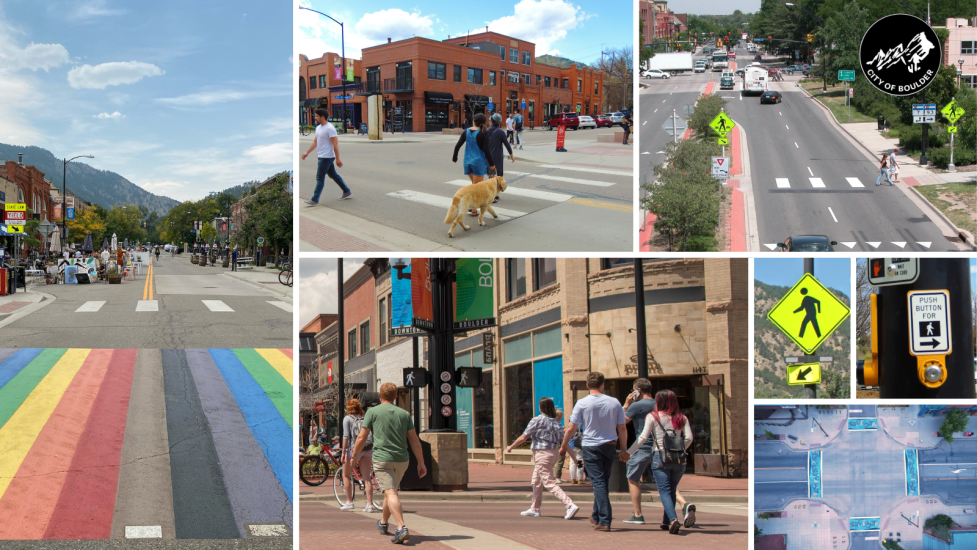 A collage of different crosswalks in Boulder