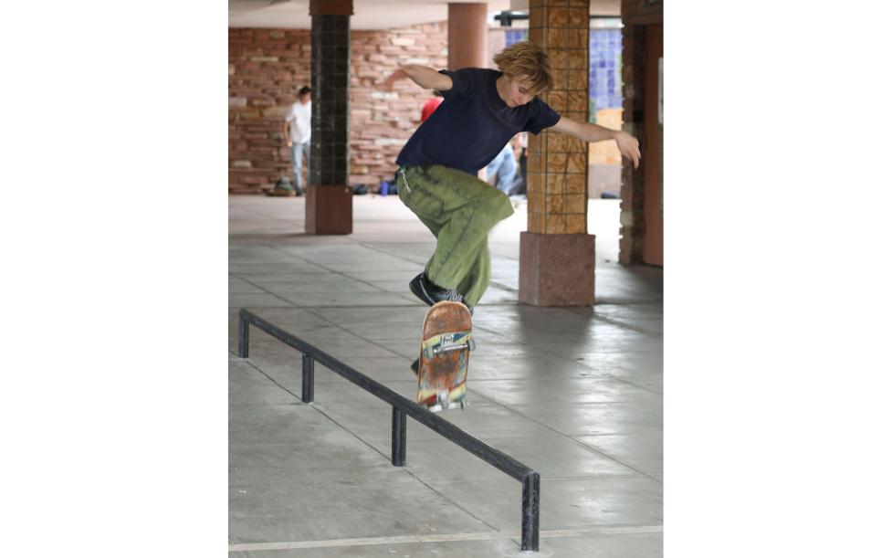 Skater on his skateboard in the library underpass skatepark