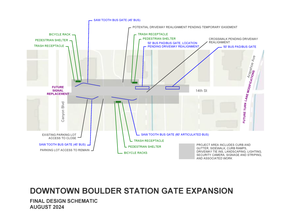 Downtown Boulder Station Expansion Final Design Schematic. Full long description on project page under header Final Design Graphic Long Description