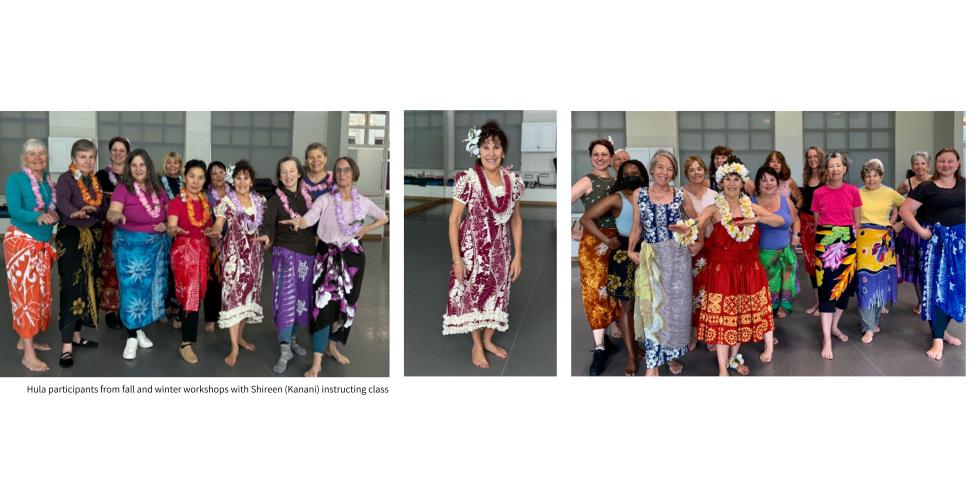 hula participants with Shireen (Kanani) instructing class