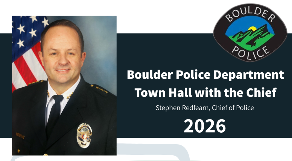 A header image for the webpage for the Boulder Police Department Town Hall with the Chief