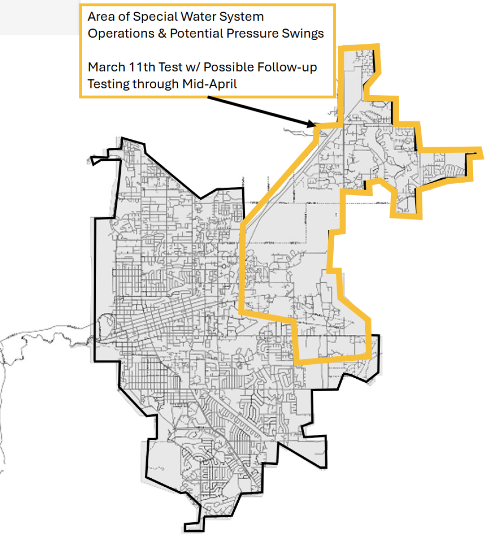 water system pressure swings map; long description in caption