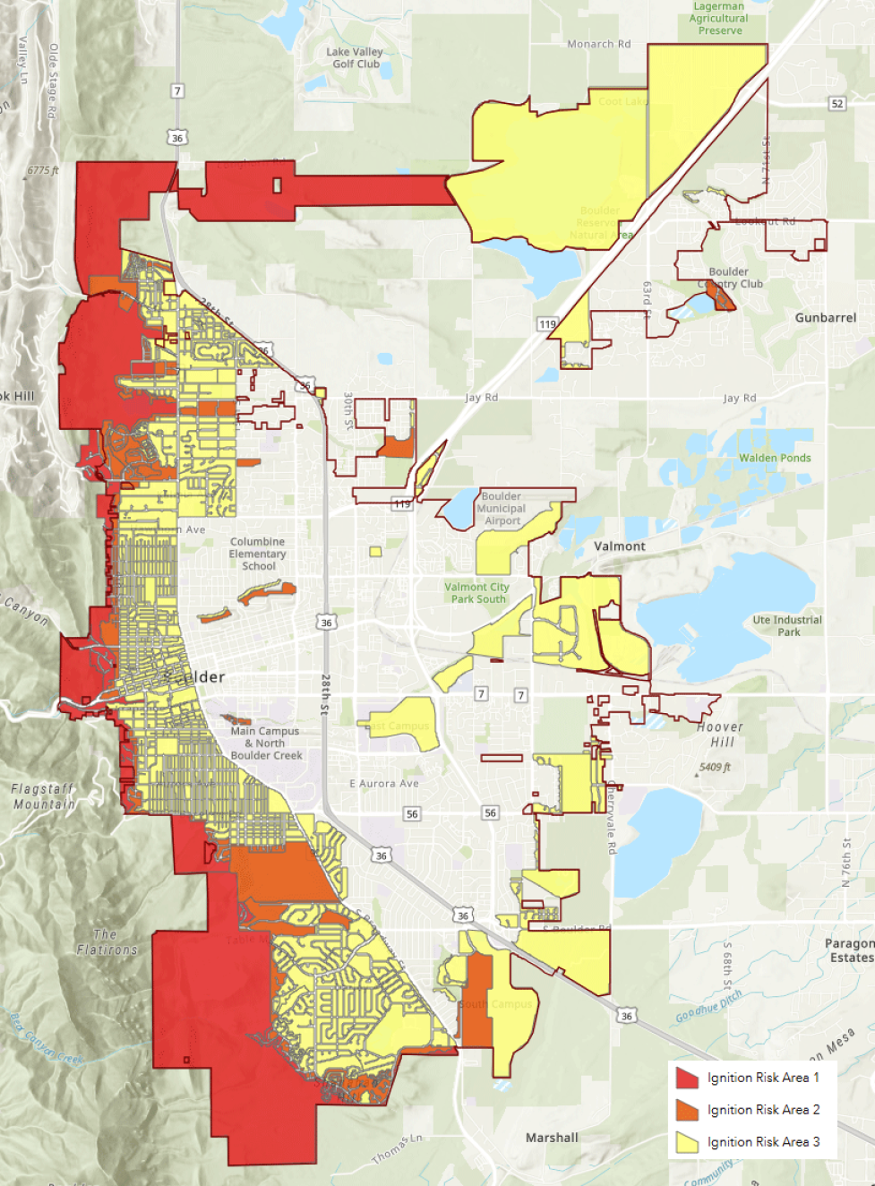 City of Boulder Wildland Urban Interface Areas Map