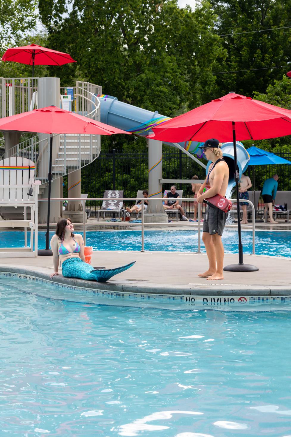 Lifeguard and mermaid at Scott Carpenter Pool