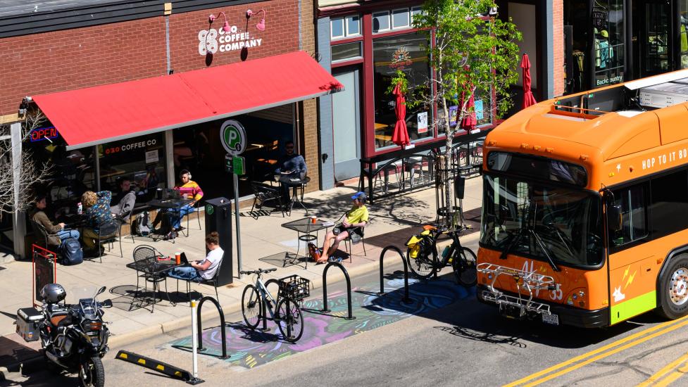 HOP bus and coffee shop bike parking