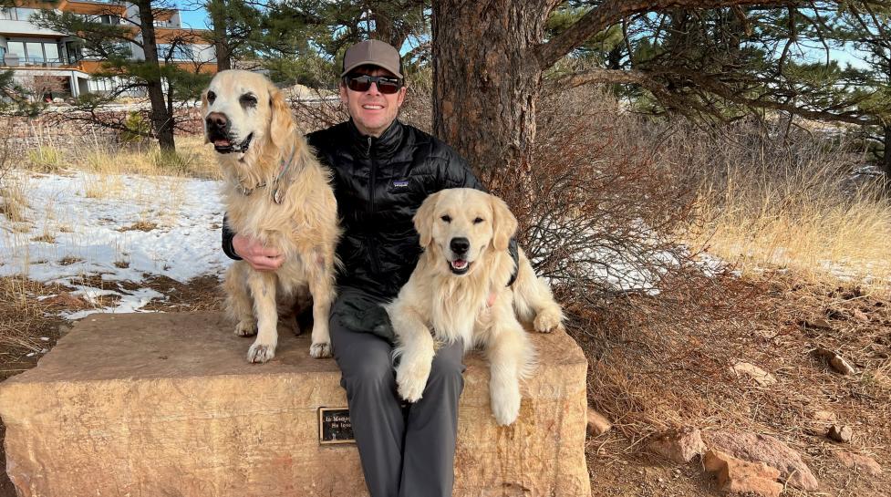 OSMP Volunteer Steve Altmin with Quinn and Ernie (dogs)