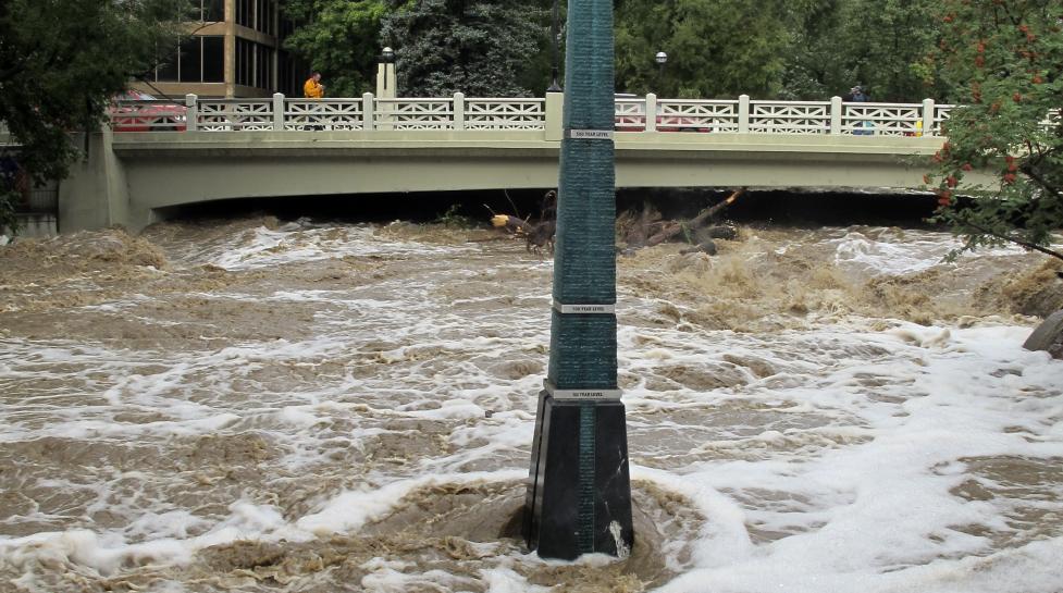 Boulder Creek Flooding with Historic Marker