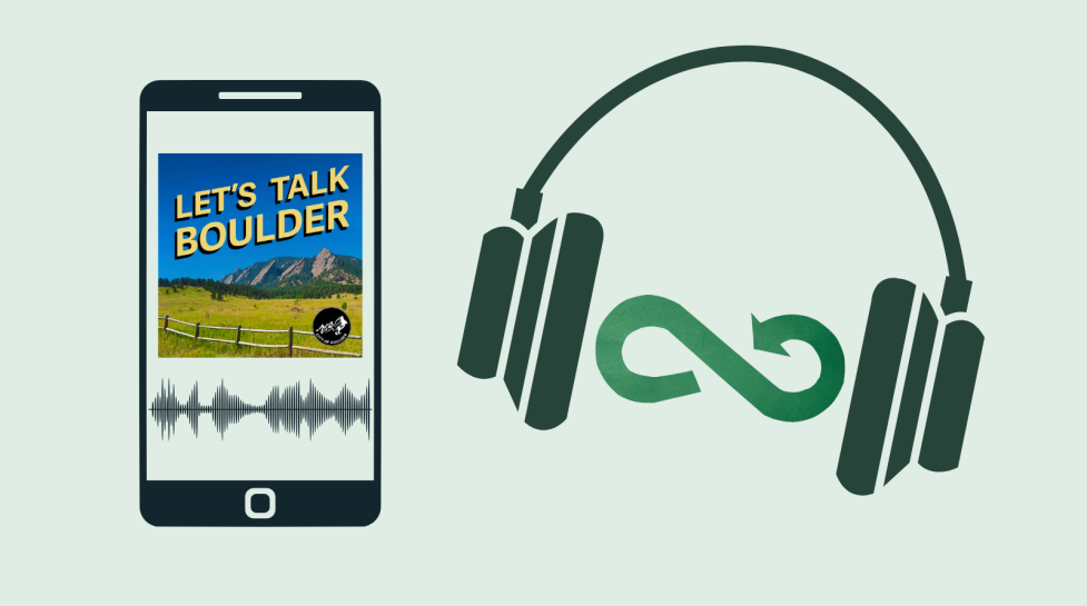 Phone playing "Let's Talk Boulder" podcast about circularity 