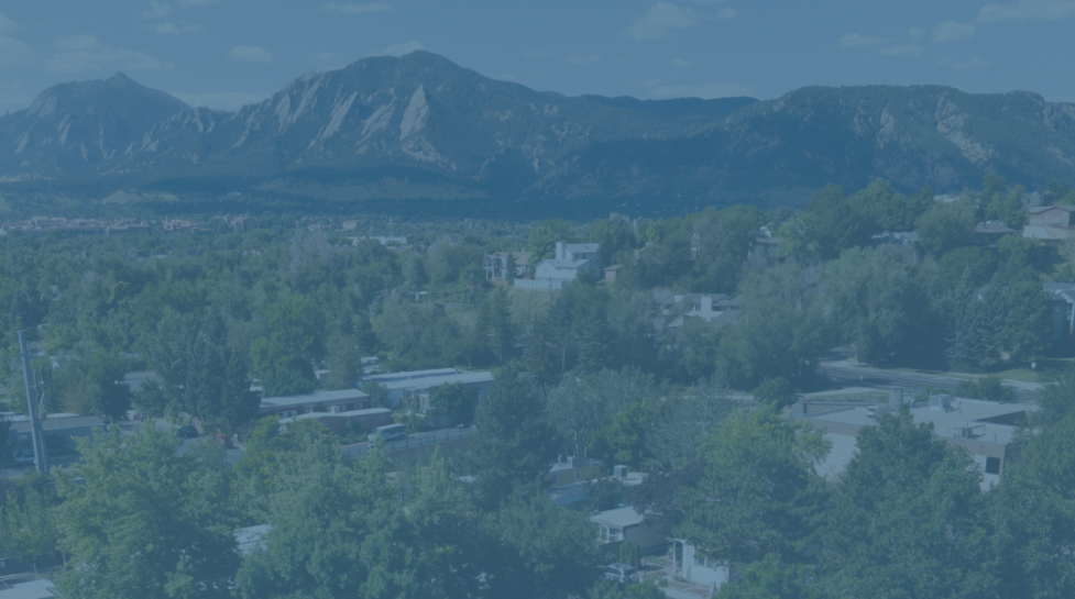 View of Boulder Flatirons with the City of Boulder in the foreground