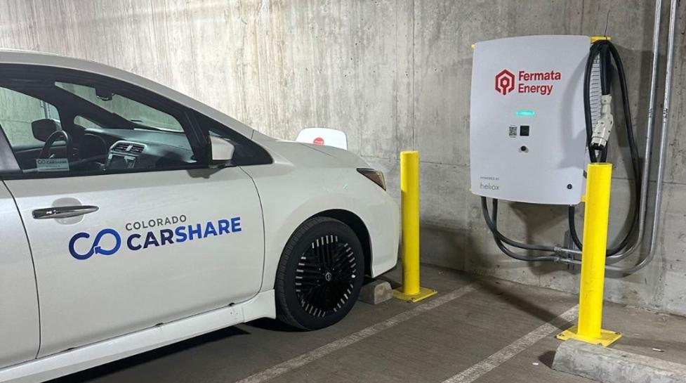 Colorado Carshare Car at bi-directional charging station