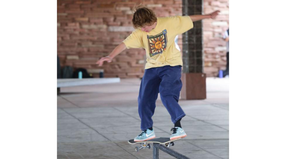 Skater on his skateboard in the library underpass skatepark