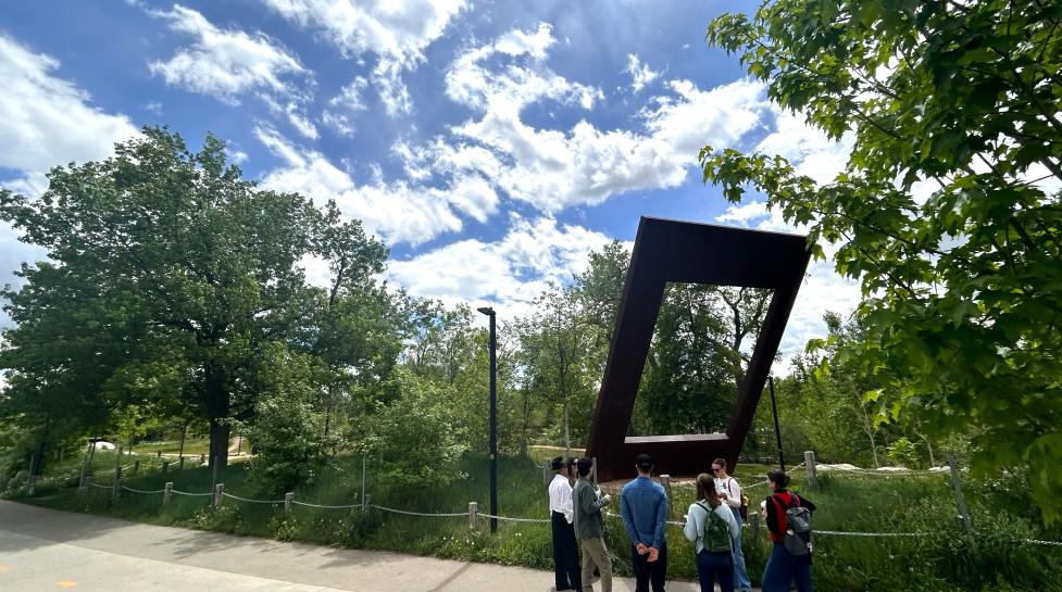 Attendees on a tour of Boulder's public art downtown