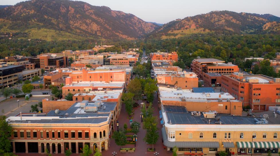 Aerial shot of Boulder's downtown