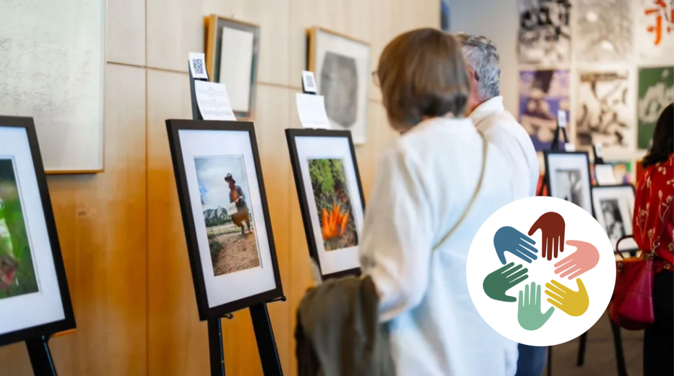 Community members at an art exhibition