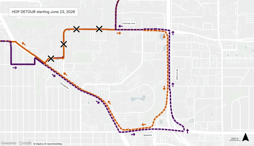 Detour HOP route. Use the Transit app for details and updates.