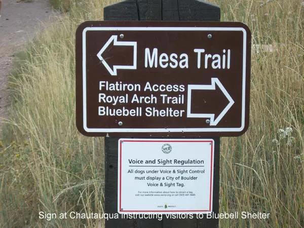 Sign showing directions to Bluebell Shelter