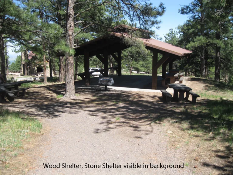 Wood Shelter with Stone Shelter in background