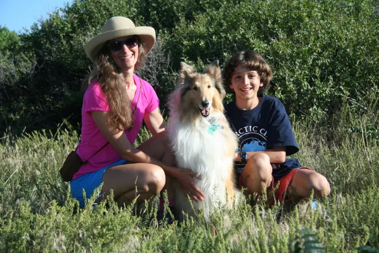 Mom and son with their dog