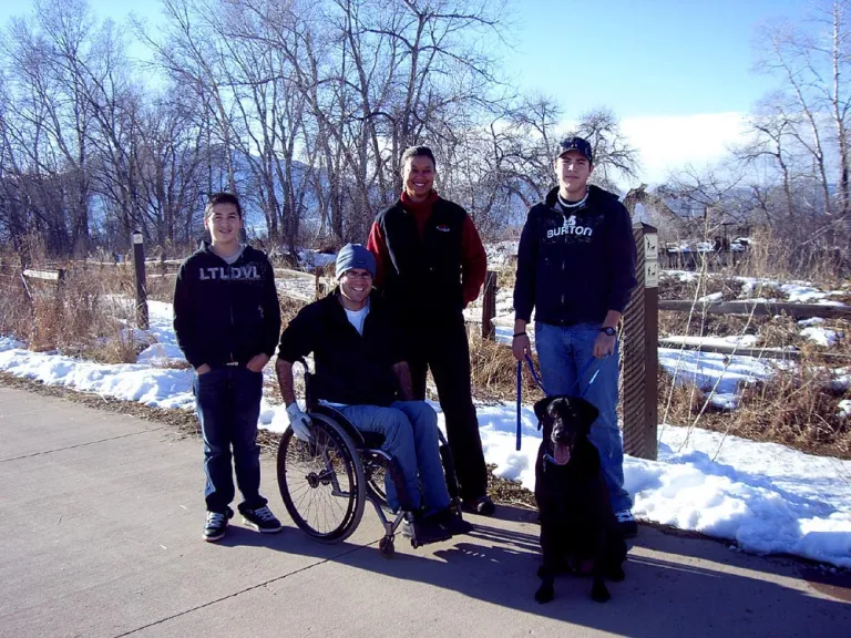 Group hiking with a dog