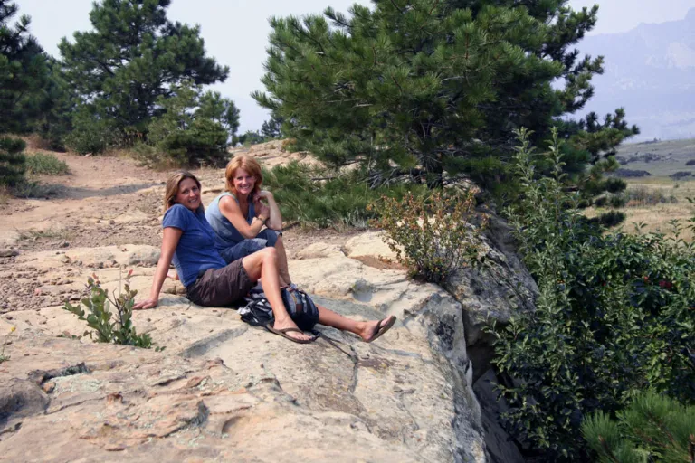Two hikers resting on Marshall Valley Trail