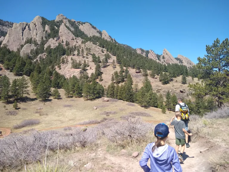 Family hiking on Mesa Trail
