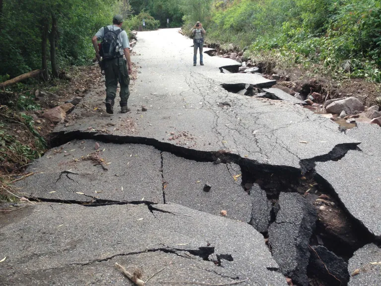 Flood-damaged road
