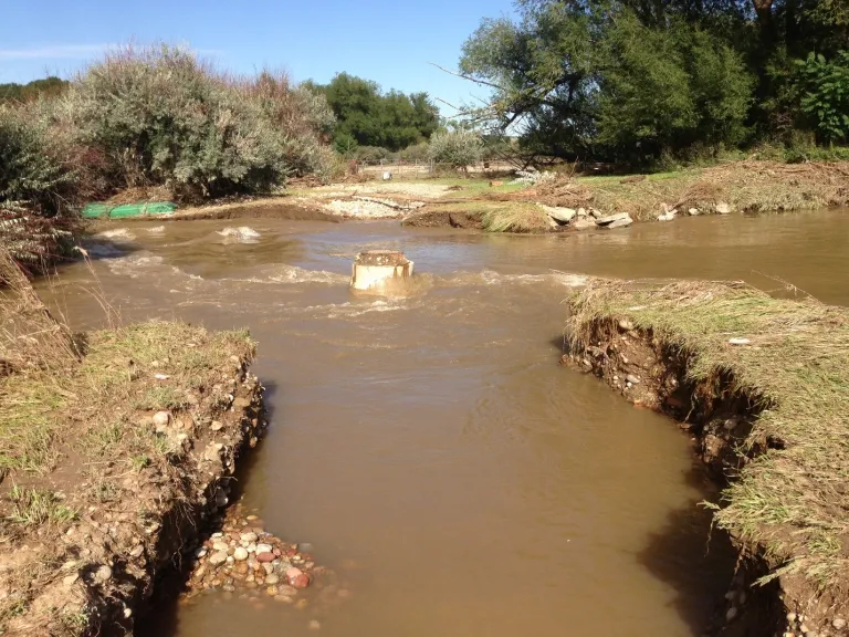 Existing sanitary sewer main exposed by Boulder Creek bank erosion in 2013