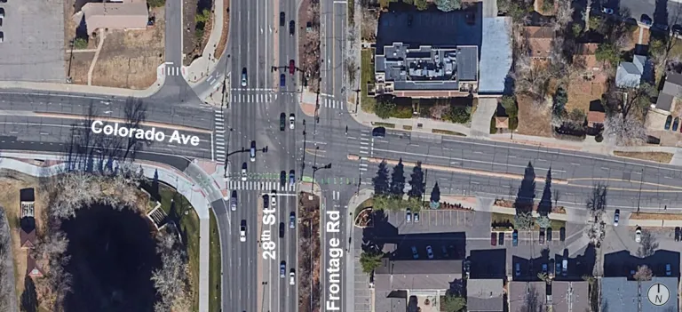 An overhead view of existing conditions at the intersection
