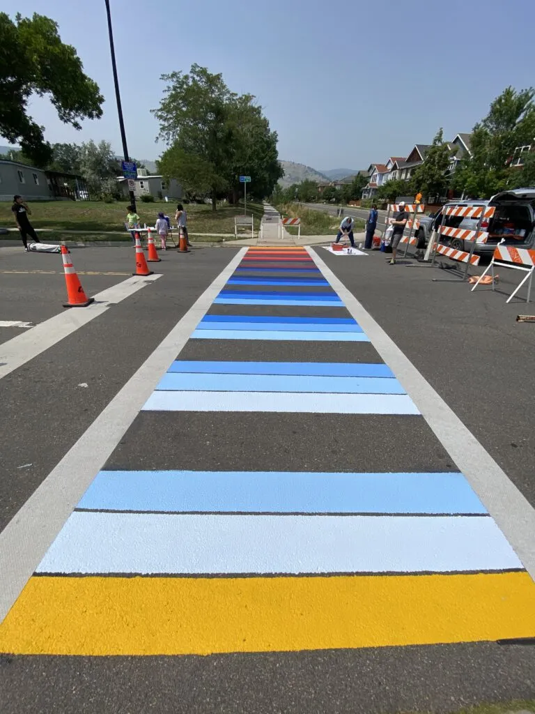A colorful painted crosswalk in Boulder