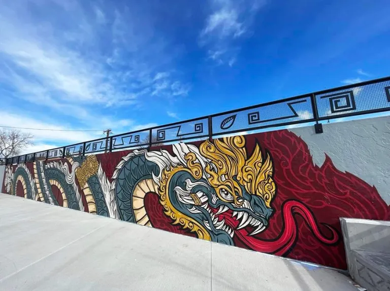 Mural of a dragon with lots of detail 
