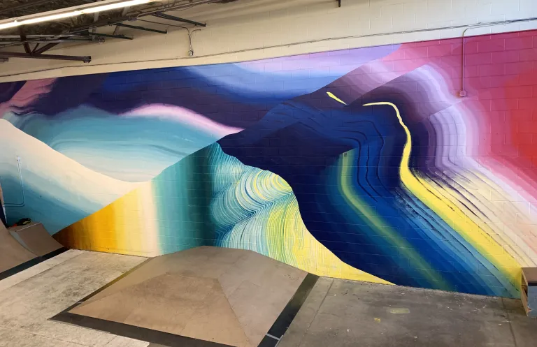A mural of creative linework and creative color palette 
