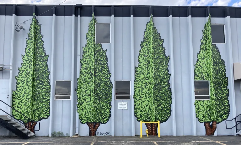 Mural of trees with fictional characteristics  